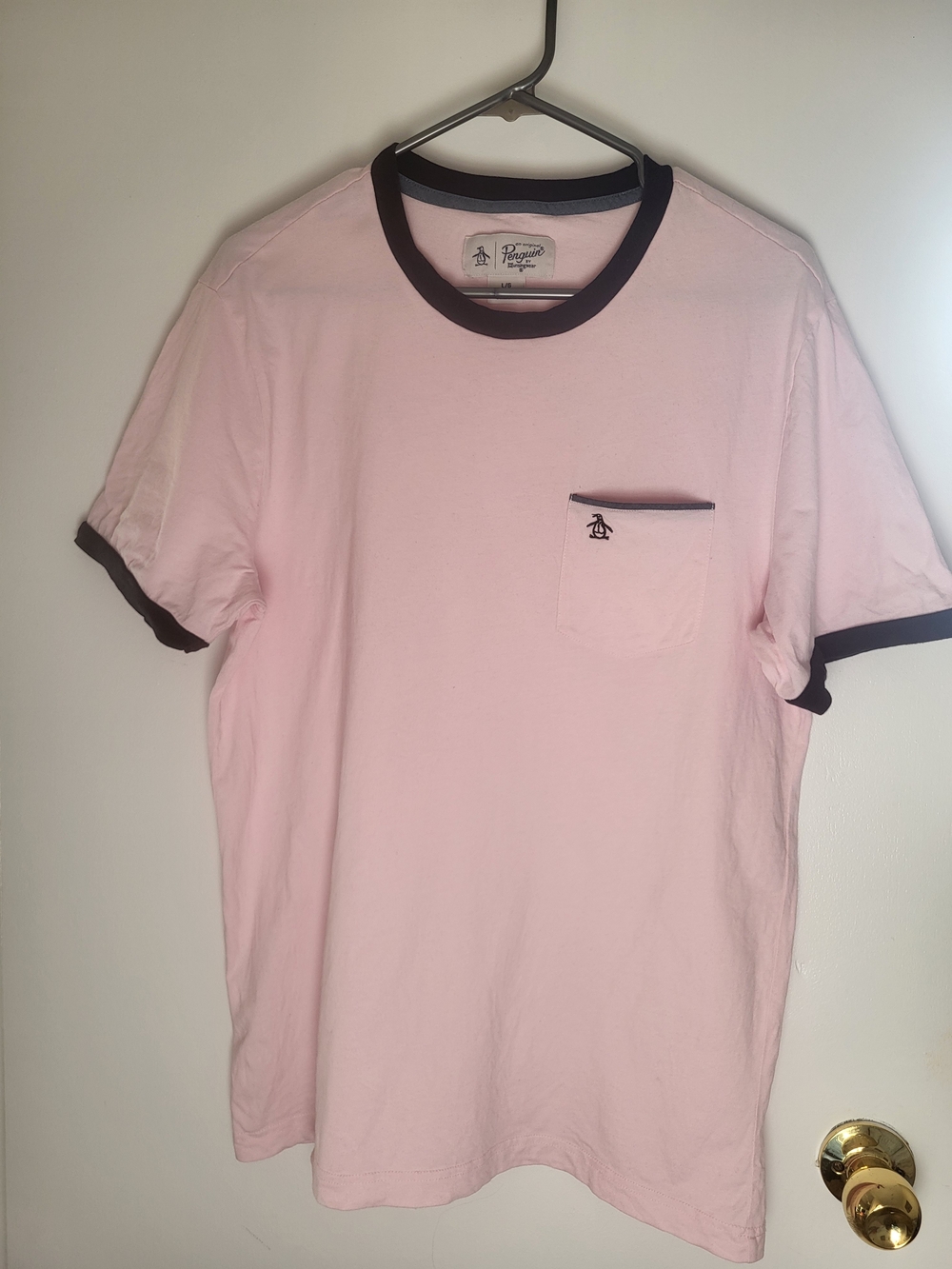 Original Penguin Men’s Pink Ringer T-Shirt with Black Trim